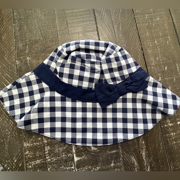 JANIE AND JACK NWT Blue White Gingham Bow Sunhat Size 12-24M 100% Cotton - Picture 1 of 5